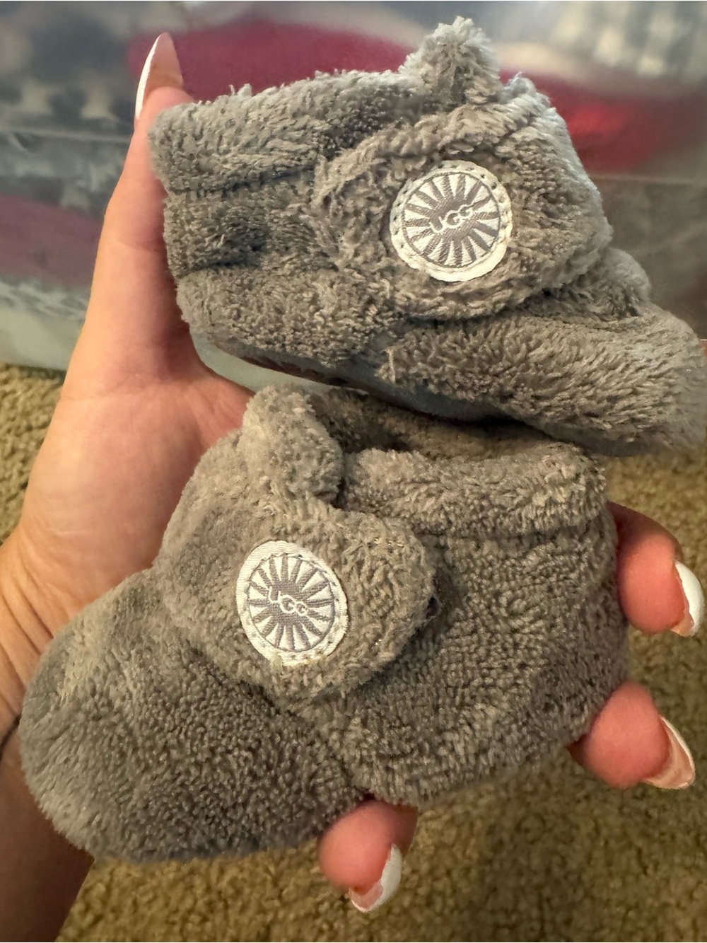UGG Gray Plush Infant Booties with Logo Accent